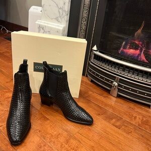 Cole Haan Black Woven Leather Boots